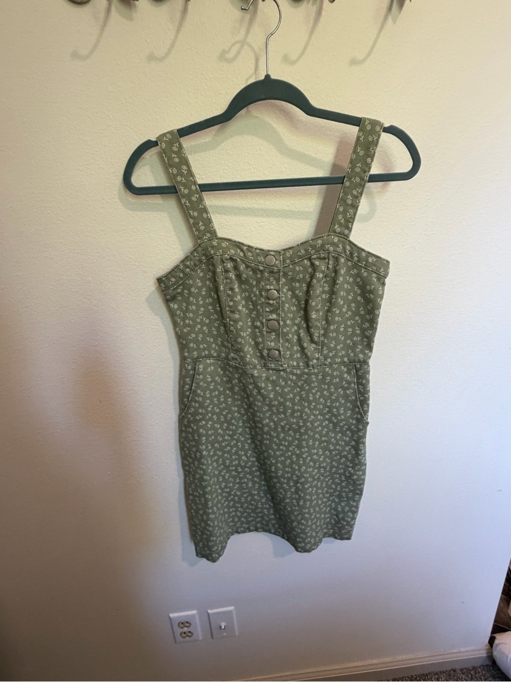 Olive Green Floral Button-Front Sundress